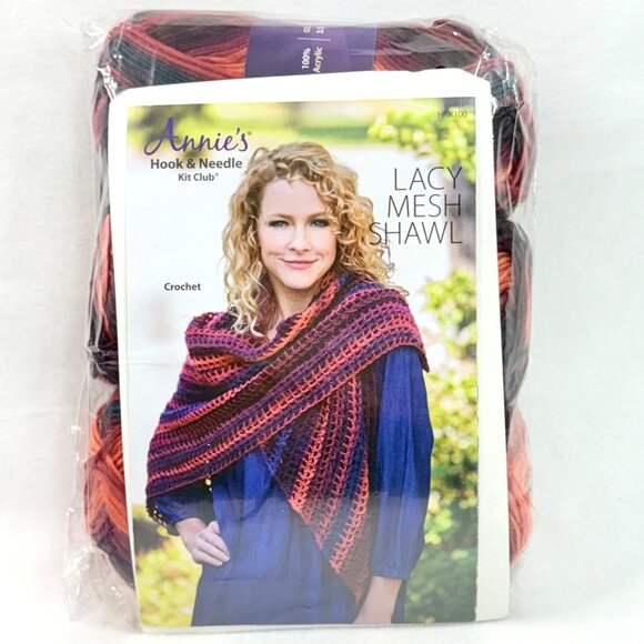 Annies Hook & Needle Kit Club Lacy Mesh Shawl Crochet Kit With Yarn - Picture 1 of 5